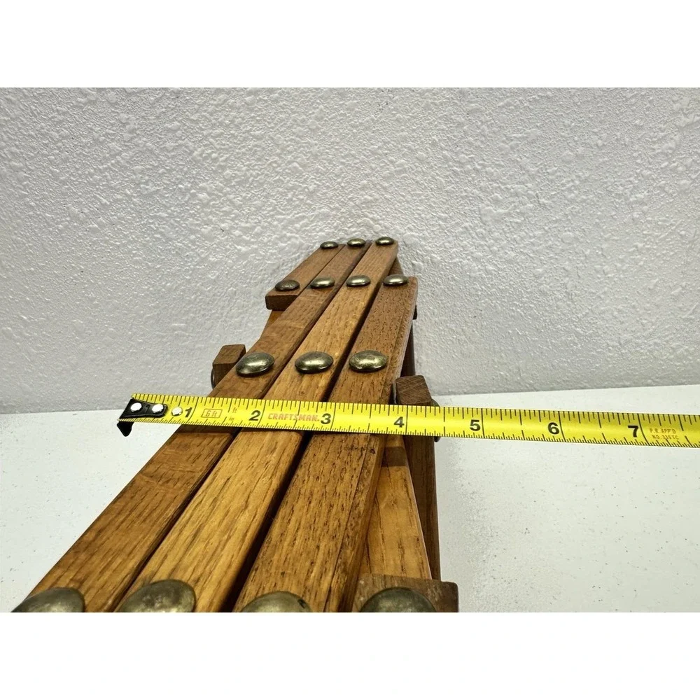 Vintage Expandable Wooden Wine Rack Accordion Style Oak Brass Tone Rivets MCM